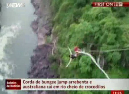 Jovem cai em rio cheio de crocodilos após bungee jump arrebentar